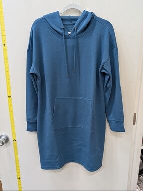 Belle Blue Teal Hoodie Dress with Kangaroo Pocket